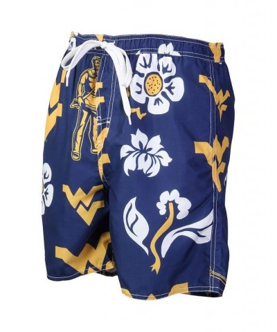 Men's Navy West Virginia Mountaineers Floral Volley Logo Swim Trunks $33.60 Swimsuits