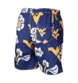 Men's Navy West Virginia Mountaineers Floral Volley Logo Swim Trunks $33.60 Swimsuits