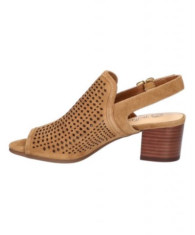 Women's Emmalyn Block Heel Sandals Dark Tan Suede Leather $50.70 Shoes