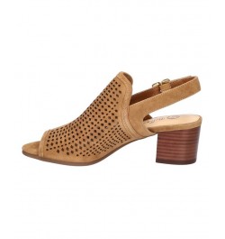 Women's Emmalyn Block Heel Sandals Dark Tan Suede Leather $50.70 Shoes