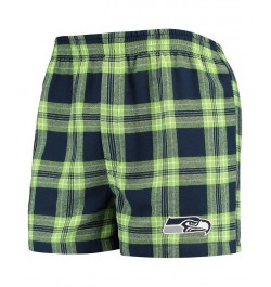 Men's College Navy, Neon Green Seattle Seahawks Takeaway Flannel Boxers $18.87 Underwear