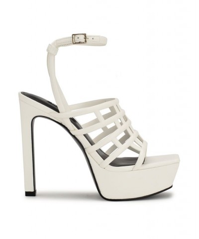 Women's Kelinda Square Toe Stiletto Dress Sandals White $59.34 Shoes