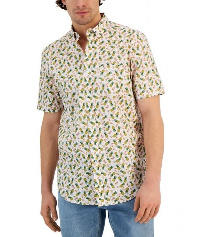 Men's Pineapple Classic-Fit Printed Button-Down Poplin Shirt Pink $25.59 Shirts