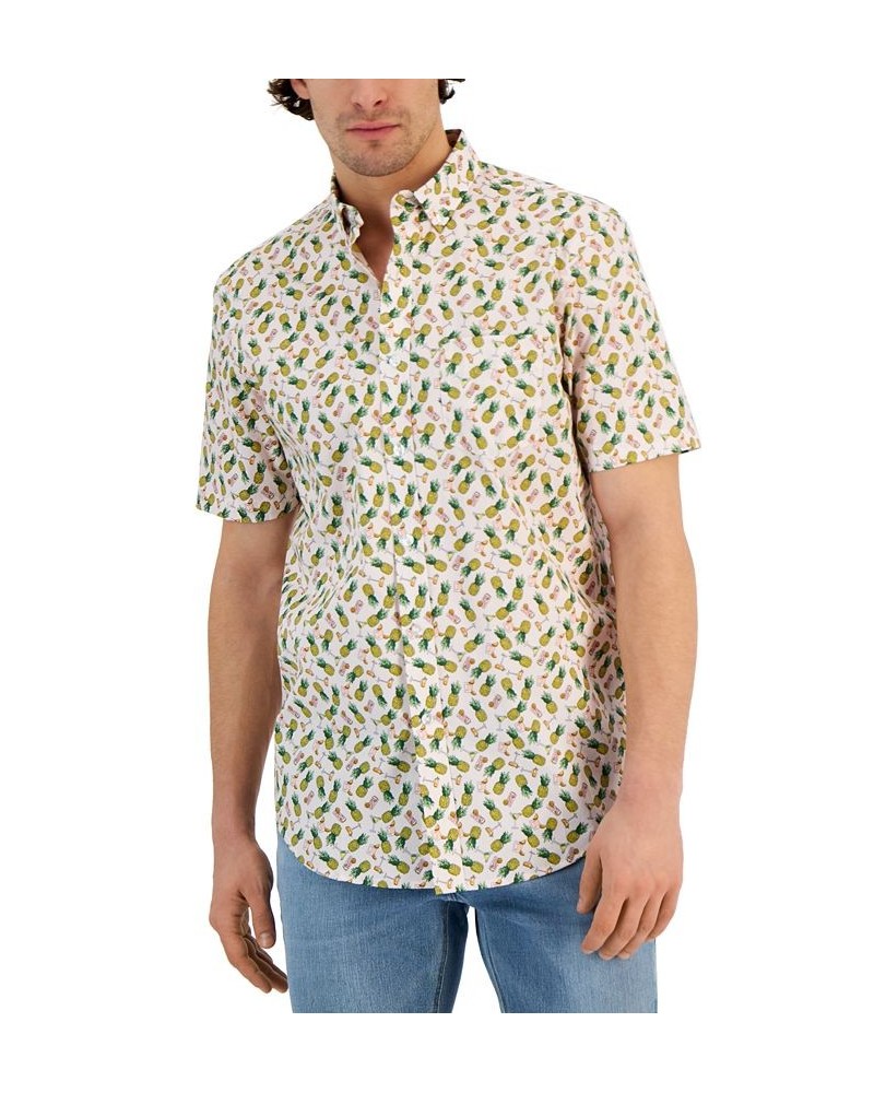 Men's Pineapple Classic-Fit Printed Button-Down Poplin Shirt Pink $25.59 Shirts