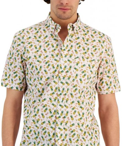 Men's Pineapple Classic-Fit Printed Button-Down Poplin Shirt Pink $25.59 Shirts