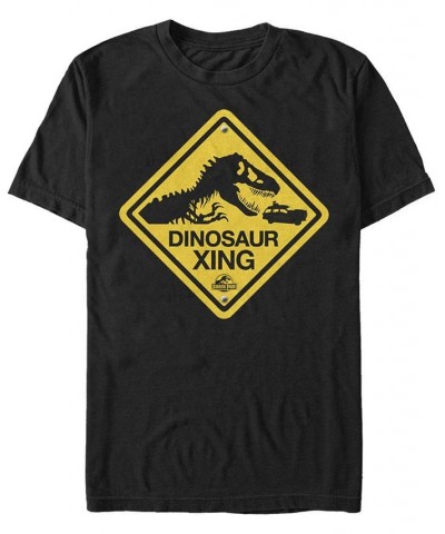 Jurassic Park Men's Dinosaur Crossing Sign Short Sleeve T-Shirt Black $19.59 T-Shirts