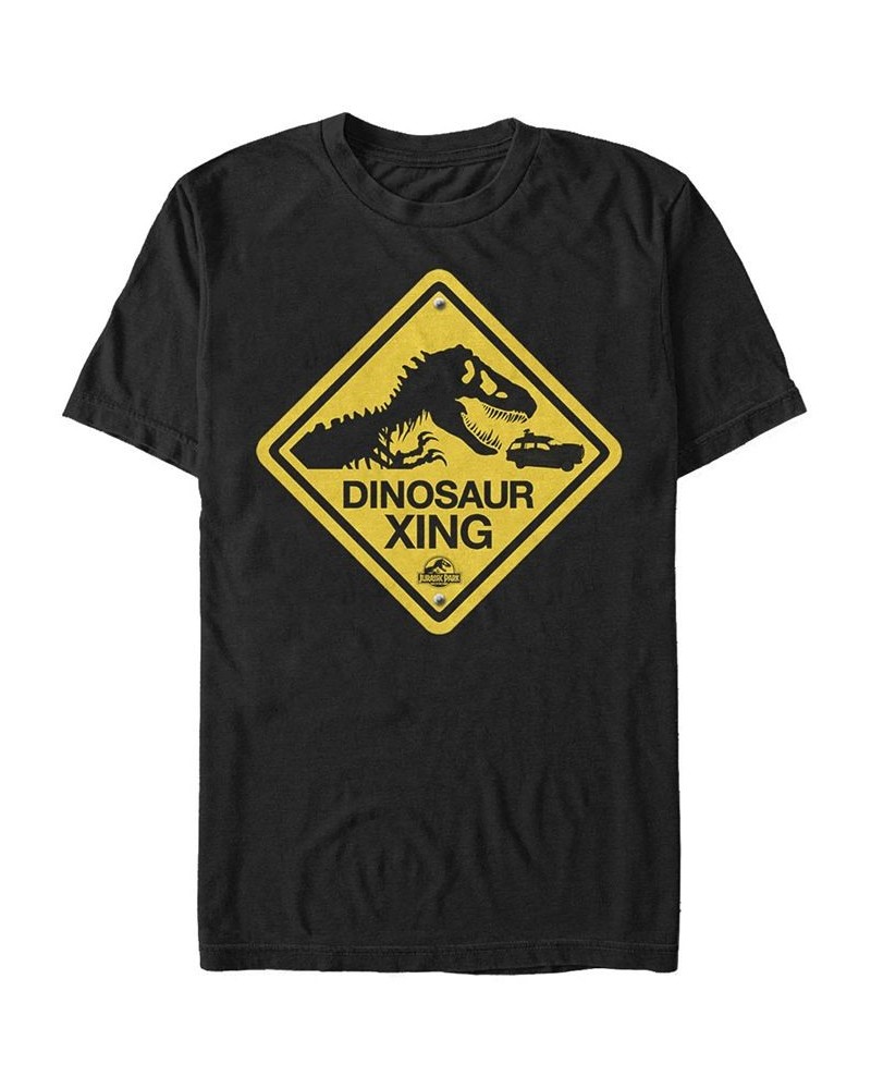 Jurassic Park Men's Dinosaur Crossing Sign Short Sleeve T-Shirt Black $19.59 T-Shirts