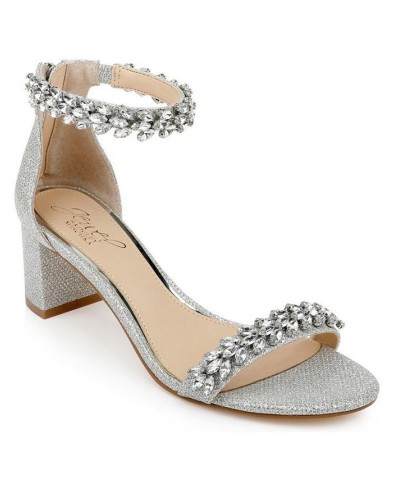 Women's Bronwen Block Heel Evening Sandals Silver Glitter $59.50 Shoes