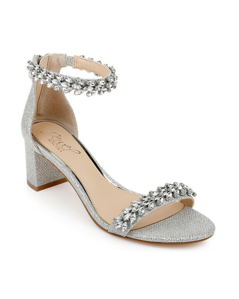 Women's Bronwen Block Heel Evening Sandals Silver Glitter $59.50 Shoes