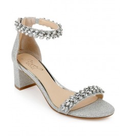 Women's Bronwen Block Heel Evening Sandals Silver Glitter $59.50 Shoes