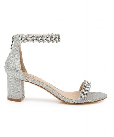 Women's Bronwen Block Heel Evening Sandals Silver Glitter $59.50 Shoes