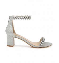 Women's Bronwen Block Heel Evening Sandals Silver Glitter $59.50 Shoes