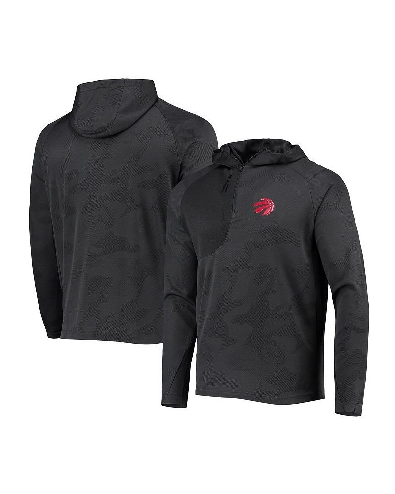 Men's Black Toronto Raptors Fuze Jacquard Camo Raglan Quarter-Zip Hoodie $36.55 Sweatshirt