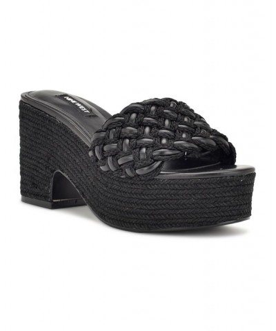 Women's Roxana Round Toe Slip-on Wedge Sandals Black $50.14 Shoes