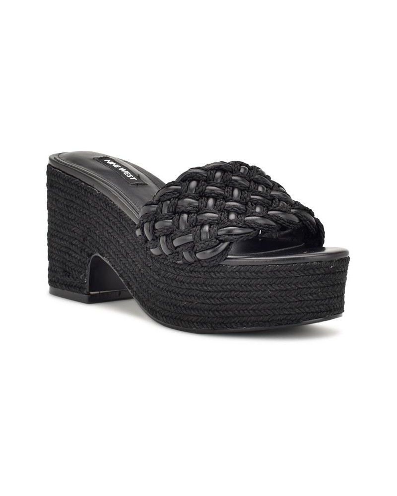 Women's Roxana Round Toe Slip-on Wedge Sandals Black $50.14 Shoes