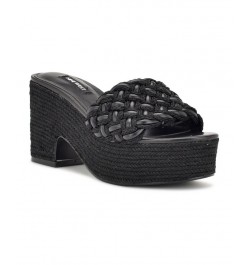 Women's Roxana Round Toe Slip-on Wedge Sandals Black $50.14 Shoes