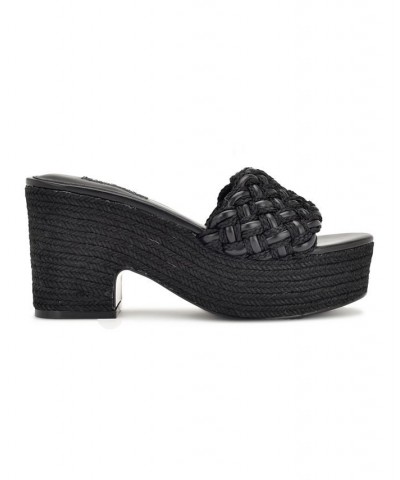 Women's Roxana Round Toe Slip-on Wedge Sandals Black $50.14 Shoes