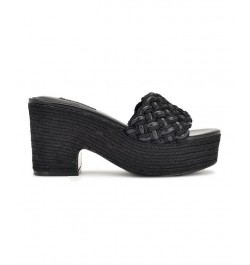 Women's Roxana Round Toe Slip-on Wedge Sandals Black $50.14 Shoes