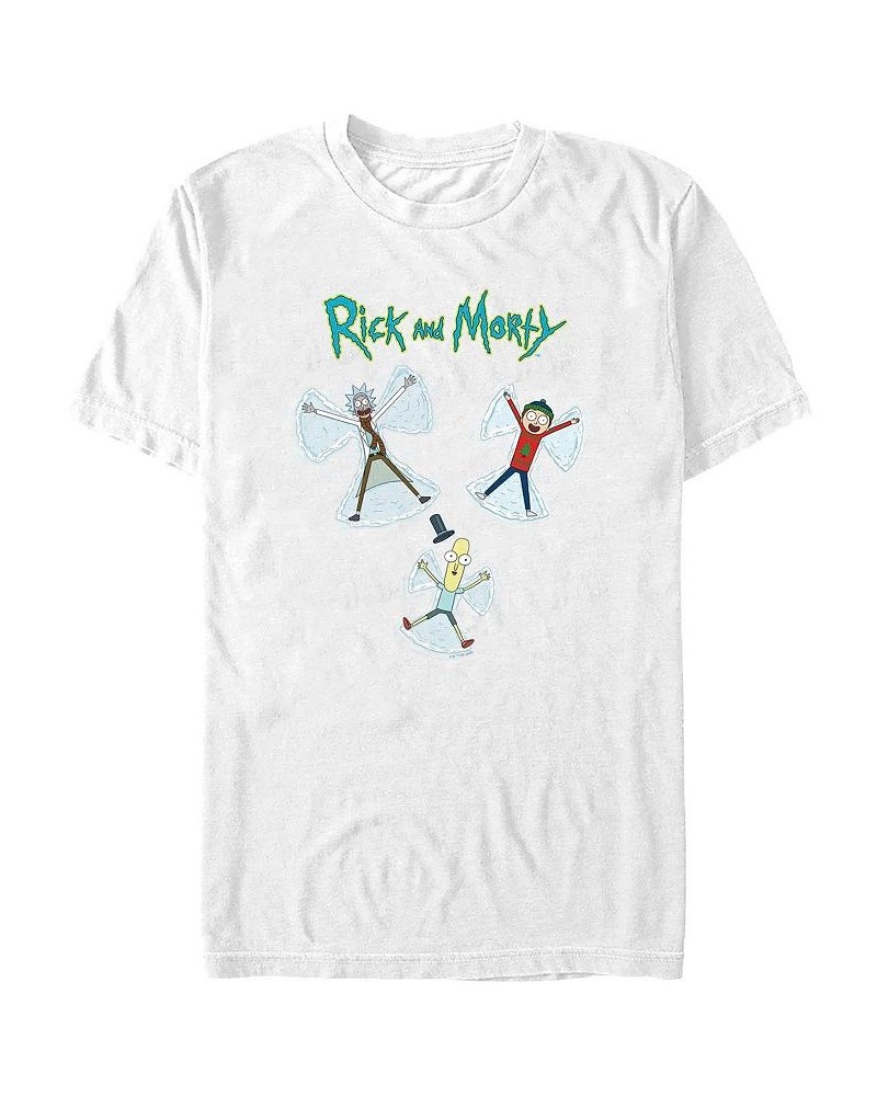 Men's Rick and Morty Snow Angels Short Sleeves T-shirt White $18.19 T-Shirts