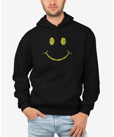 Men's Be Happy Smiley Face Word Art Hooded Sweatshirt Black $26.40 Sweatshirt