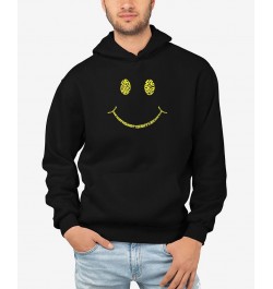 Men's Be Happy Smiley Face Word Art Hooded Sweatshirt Black $26.40 Sweatshirt