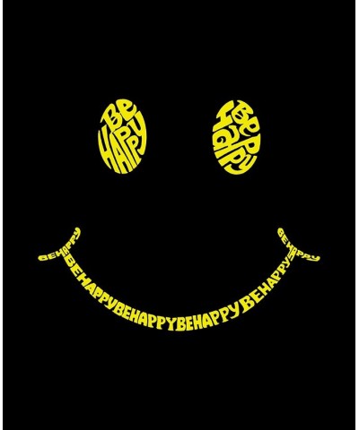 Men's Be Happy Smiley Face Word Art Hooded Sweatshirt Black $26.40 Sweatshirt