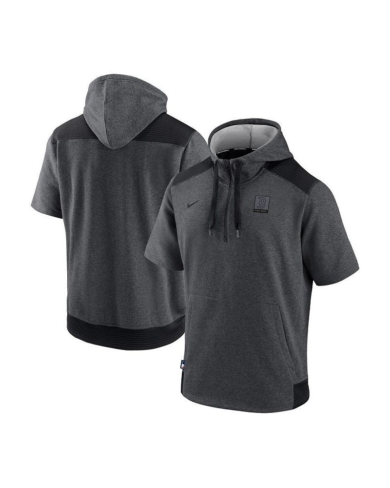 Men's Heathered Charcoal, Black Boston Red Sox Authentic Collection Dry Flux Performance Quarter-Zip Short Sleeve Hoodie $43....