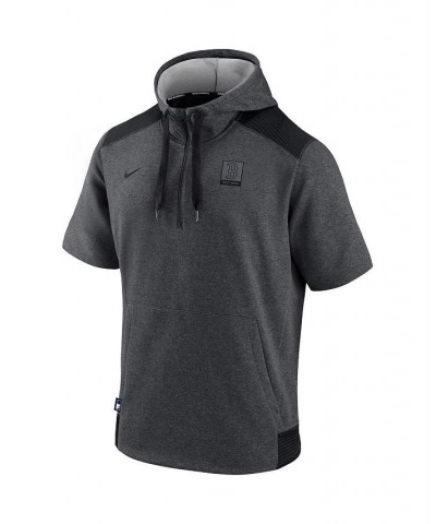 Men's Heathered Charcoal, Black Boston Red Sox Authentic Collection Dry Flux Performance Quarter-Zip Short Sleeve Hoodie $43....