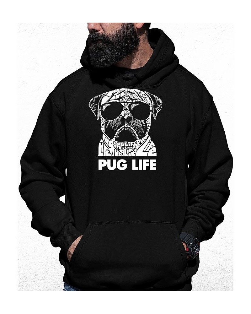 Men's Pug Life Word Art Hooded Sweatshirt Black $32.39 Sweatshirt