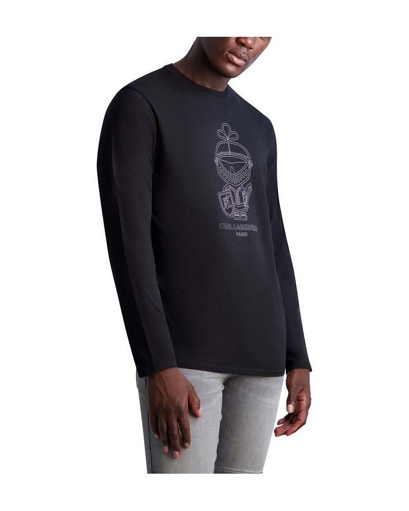 Men's Outline Armored Karl Long Sleeve T-shirt Black $33.97 T-Shirts