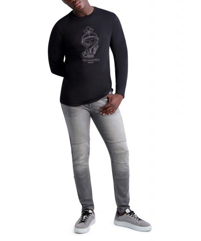 Men's Outline Armored Karl Long Sleeve T-shirt Black $33.97 T-Shirts