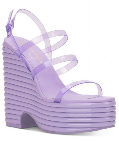 Women's Cholena Slip-On Platform Wedge Slingback Sandals Purple $48.00 Shoes