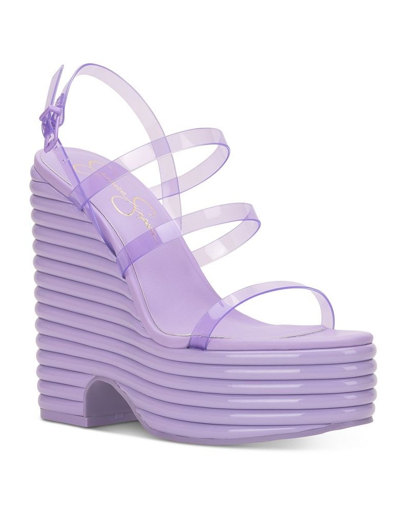 Women's Cholena Slip-On Platform Wedge Slingback Sandals Purple $48.00 Shoes