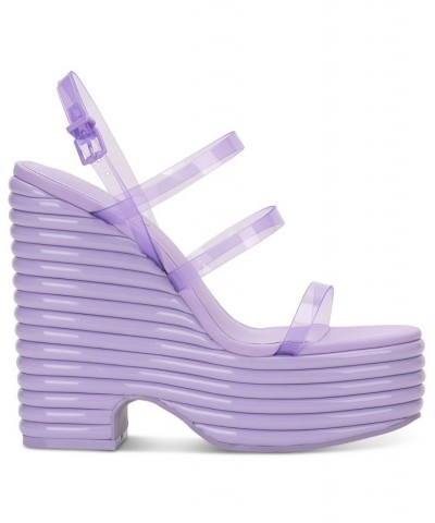 Women's Cholena Slip-On Platform Wedge Slingback Sandals Purple $48.00 Shoes