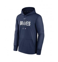 Men's Navy Atlanta Braves Authentic Collection Pregame Performance Pullover Hoodie $45.60 Sweatshirt