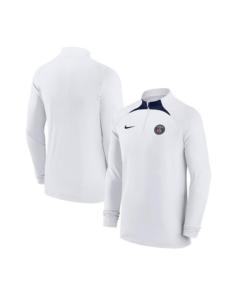 Men's White Paris Saint-Germain Strike Drill Performance Raglan Quarter-Zip Long Sleeve Top $36.90 Tops