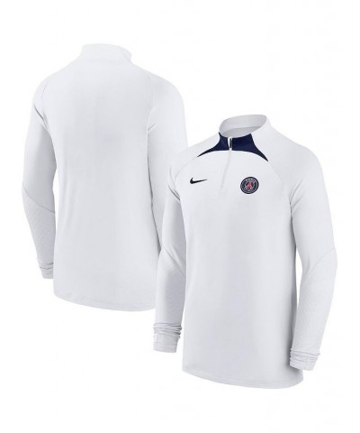 Men's White Paris Saint-Germain Strike Drill Performance Raglan Quarter-Zip Long Sleeve Top $36.90 Tops