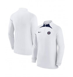 Men's White Paris Saint-Germain Strike Drill Performance Raglan Quarter-Zip Long Sleeve Top $36.90 Tops