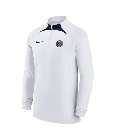 Men's White Paris Saint-Germain Strike Drill Performance Raglan Quarter-Zip Long Sleeve Top $36.90 Tops