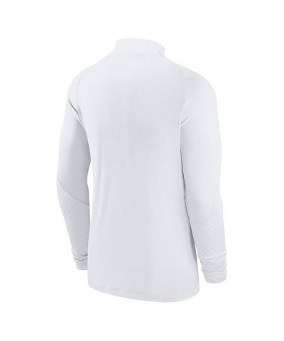 Men's White Paris Saint-Germain Strike Drill Performance Raglan Quarter-Zip Long Sleeve Top $36.90 Tops