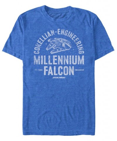 Men's Star Wars Millennium Falcon Corellian Engineering Freighter Short Sleeve T-shirt Blue $16.10 T-Shirts