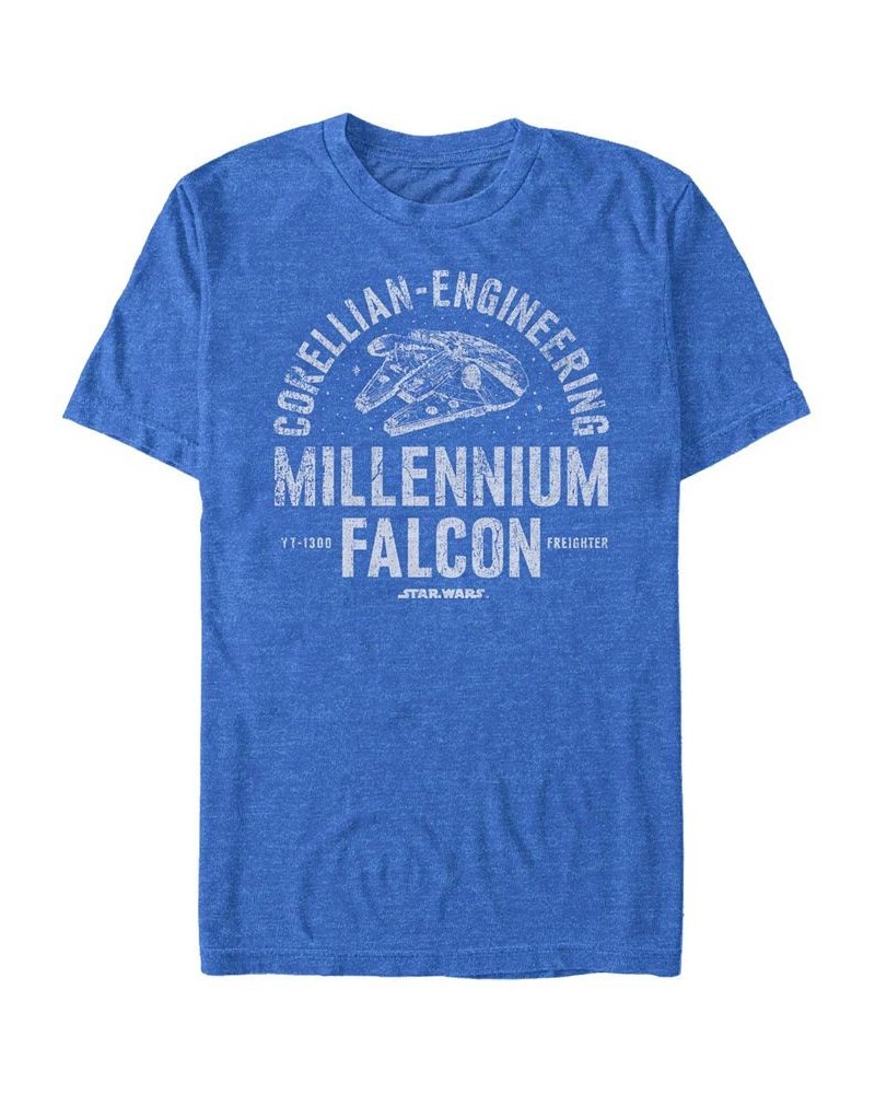 Men's Star Wars Millennium Falcon Corellian Engineering Freighter Short Sleeve T-shirt Blue $16.10 T-Shirts