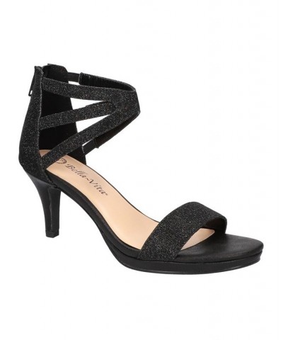 Women's Everly Heeled Sandals Black Glitter Fabric $41.60 Shoes