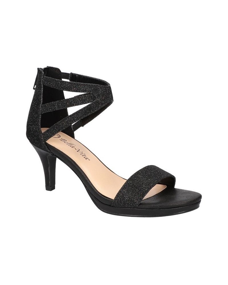 Women's Everly Heeled Sandals Black Glitter Fabric $41.60 Shoes