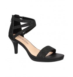 Women's Everly Heeled Sandals Black Glitter Fabric $41.60 Shoes