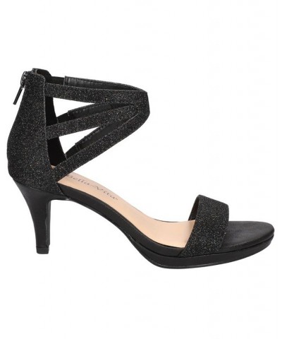 Women's Everly Heeled Sandals Black Glitter Fabric $41.60 Shoes