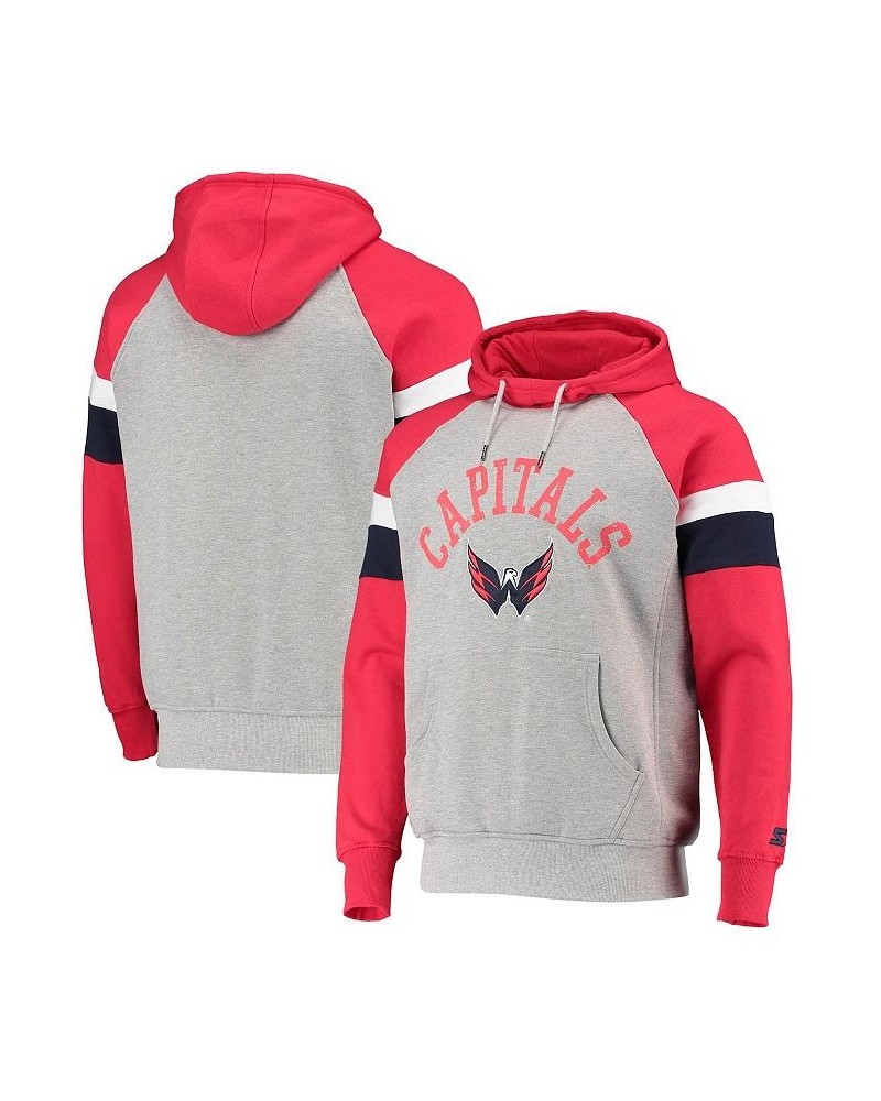 Men's Heathered Gray and Red Washington Capitals Homerun Raglan Pullover Hoodie $43.99 Sweatshirt