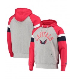 Men's Heathered Gray and Red Washington Capitals Homerun Raglan Pullover Hoodie $43.99 Sweatshirt