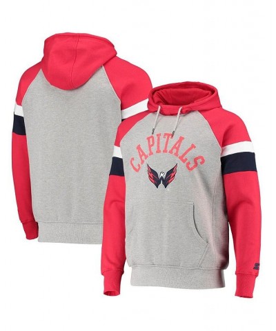 Men's Heathered Gray and Red Washington Capitals Homerun Raglan Pullover Hoodie $43.99 Sweatshirt