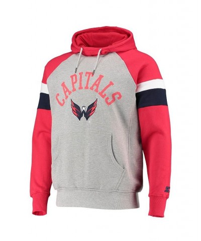 Men's Heathered Gray and Red Washington Capitals Homerun Raglan Pullover Hoodie $43.99 Sweatshirt